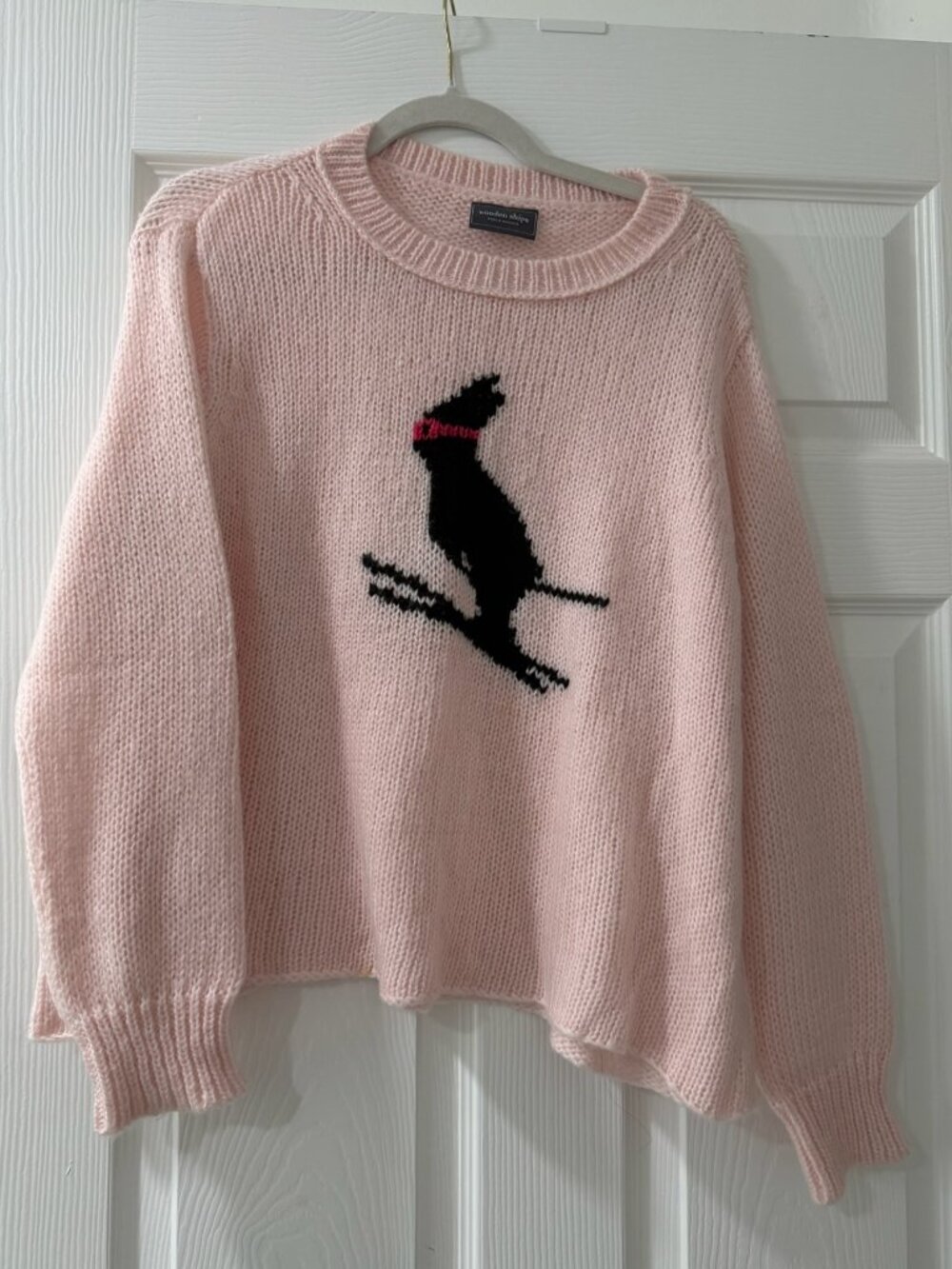 Wooden Ships Skiing Rabbit Pink Sweater Size S/M